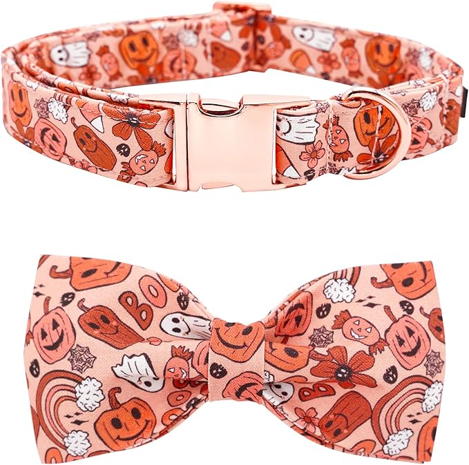 Halloween Dog Collar, Pet Collar Dog Bow Pumpkin Girl Boy Holiday Pet Collar Gift Cute Soft Puppy Collar for Medium Dogs