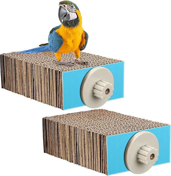 Skyygemm 2 Pieces Parrot Toy Bird Chew Cage Accessories Flat Perch Bird Paw Grinding Stand Parrot Cage Playground for Macaws, Small Parakeets, Conures, Budgies, Finches Conure Cockatiel(Small)