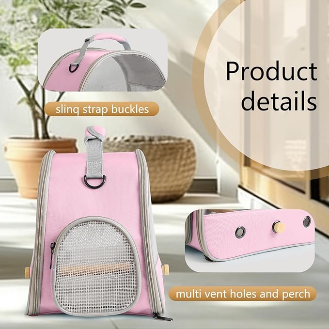 Bird Carrier, Portable Small Bird Parrot Parakeet Carrier with Standing Perch and Stainless Steel Tray, Side Access Window Collapsible