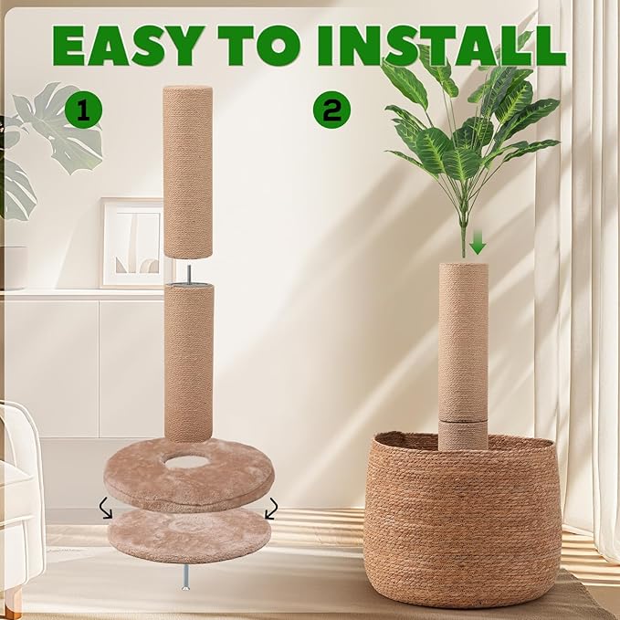 62 Inch Tall Cat Scratching Post with Bed, Banana Leaf Tree Scratching Posts for Indoor Cats Adults, Modern Artificial Plants Scratcher Post with Foldable Woven Cat Basket for Home Decor
