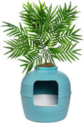 Good Pet Stuff Hidden Litter Box Planter, Decorative Cat Litter Enclosure with Carbon Filter, Artificial Plant, Easy Clean, Indoor Design, Original Round Style, Essentials Kit, Caribbean Blue