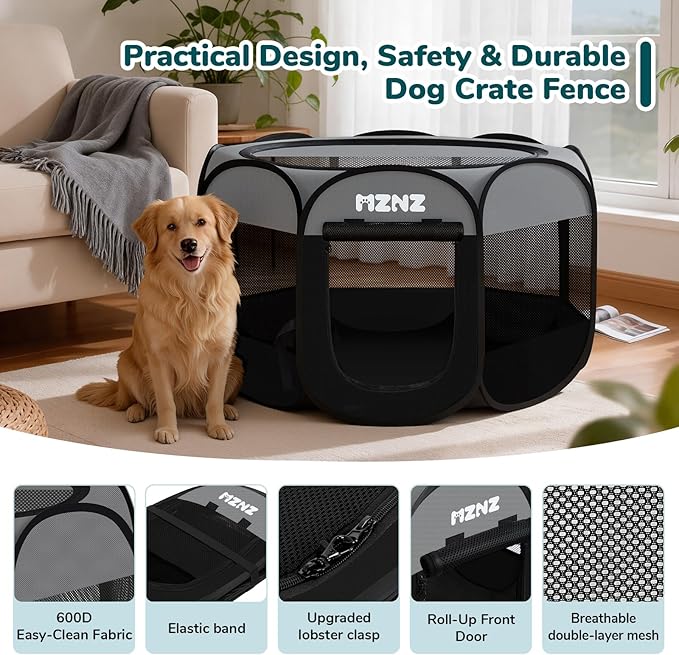 Dog Playpen, Portable Puppy Pet Crate Indoors for Small/Medium/Large Dogs Cats Rabbits, Foldable Dog Cage Enclosure for Outdoor, Pop Up Dogs Tent Kennel with Carrying Case, Dark Grey