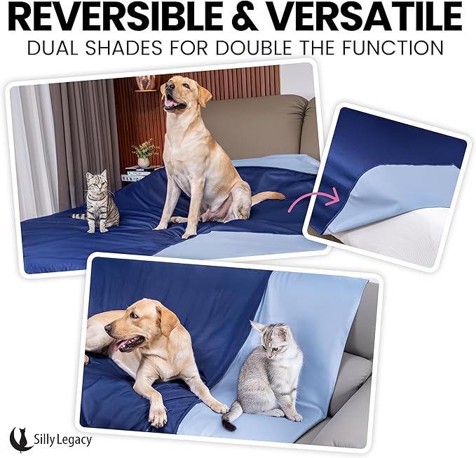 SILLY LEGACY Thin Reversible Waterproof Protective Bed Cover (Queen Size, 96 x 82 inch), for Dogs and Cats, Babies; Incontinence, Dirt, Drool