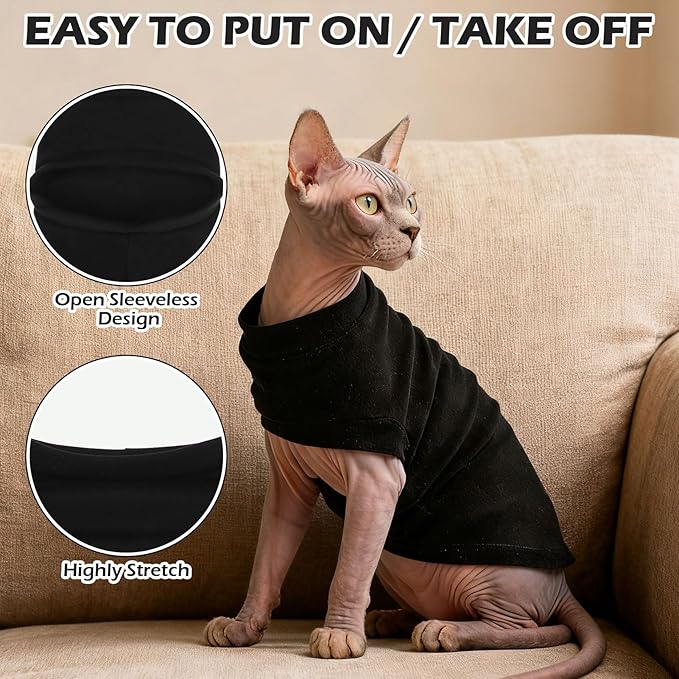 EXPAWLORER Soft Cat Sweater - Sweaters for Cats Only Warm Kitten Clothes, Fall and Winter Pet Coat Pullover Design, Fleece Sweatshirt Clothing Also for Puppy Small Dogs, Black M