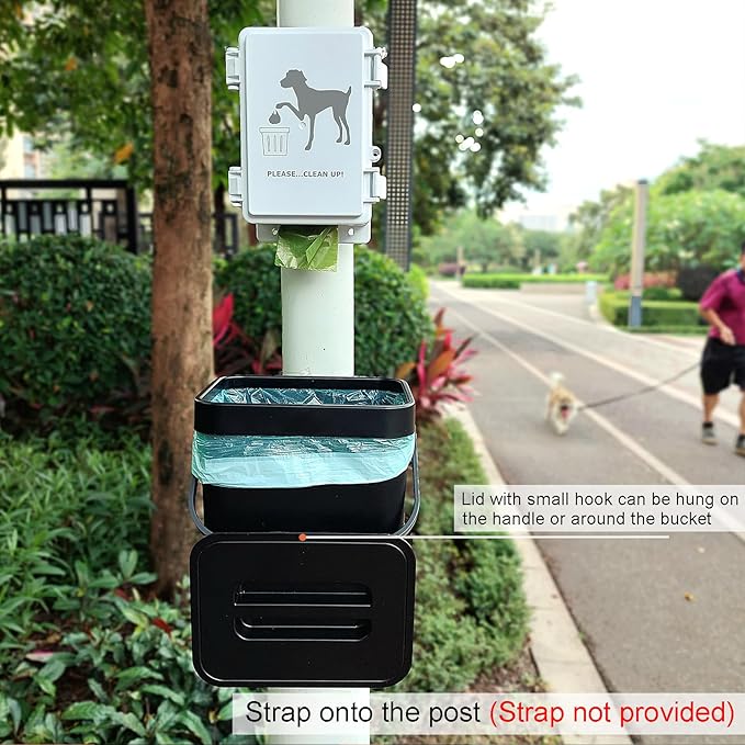 Small Dog Waste Station for Home 1.3Gallon/5L Mountable Doggie Trash Can Outdoor or Indoor Poop Bag Dispenser Wall Mounted 120 Count Pickup Bags 1 Trash Liner Roll (Mini Bucket + Dispenser + Bags)