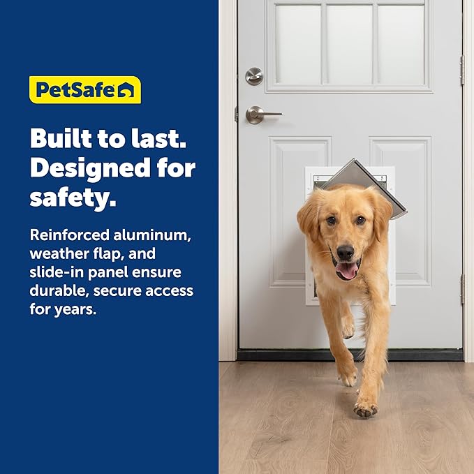 PetSafe Freedom Aluminum Pet Door - Easy Installation Heavy Duty Dog & Cat Door with Magnetic Tinted Flap - Long-Lasting Pet-Friendly Design - Large - for Dogs Up to 100 lb