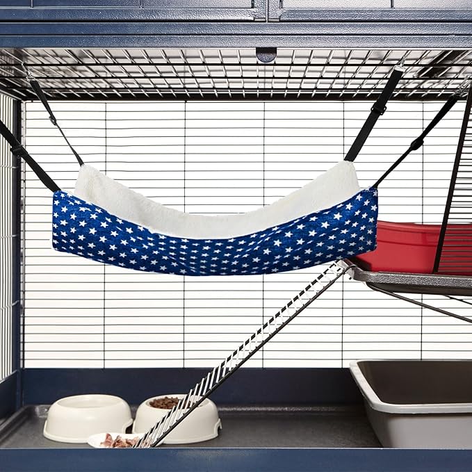 Jetec 2 Pack Cat Hammock for Cage, Catio Accessories Reversible Soft Cats Bed with Adjustable Straps and Hooks Double-Sided Linen and Fleece Hanging Hammock for Cats, Kitten(Pentagram,M)