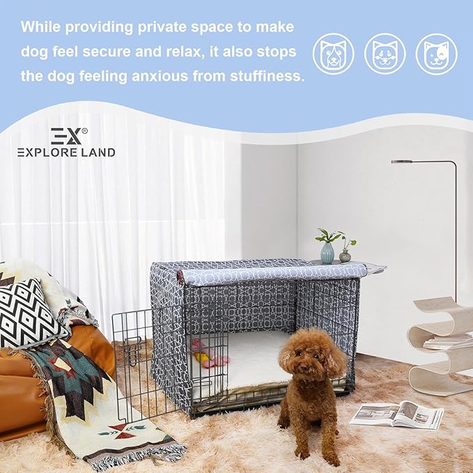 Explore Land Pattern Dog Crate Cover for 30 Inches Wire Cage, Heavy-Duty Polyester 1 2 3 Doors Standard Metal Pet Kennel Enclosure (Morocco)