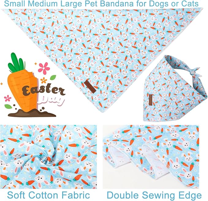 Easter Dog Bandana, Easter Triangle Bid Scarf for Small Medium Dog, Cotton Pet Kerchief for Girl Boy Dogs or Cats, Cute Carrot & Bunny Dog Bandana, Comfortable Easter Dog Bandana