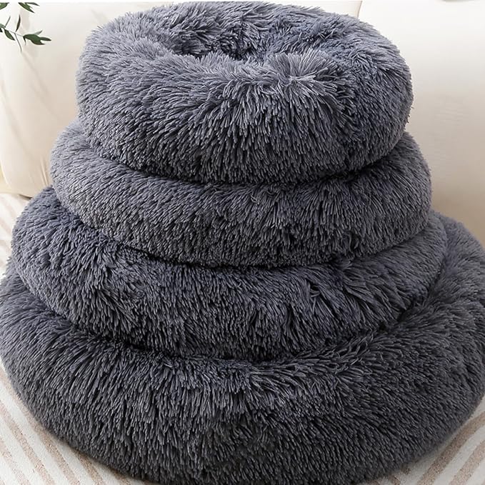 Super Soft Donut Cat Bed and Dog Bed Round Plush Pet Cushion Fluffy Rabbit Cave Warm Cozy Anti Anxiety Beds Dog Pillow for Up to 5KG