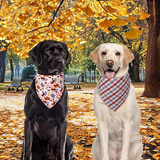 Fall Dog Bandanas Large 3PCS, 6 Pattern Thanksgiving Scarf for Boy and Girl, Pumpkin Leaves Flowers Triangle Reversible Bibs Breed for Puppy Pets