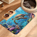 Sea Turtle Dog Cat Food Mat,Colorful Coral Absorbent Waterproof Placemat for Food and Water Non Slip Rubber Backing Durable Feeding Pad for Clean Floors 16" x 24"