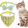 EXPAWLORER Spring Cat Collar Breakaway with Bells - 2 Pack Cute Flower Pet Collar with Removable Bow Tie and Bandana, Adjustable Safety Buckle with Bee Pendants for Girl Boy Cats Kitten