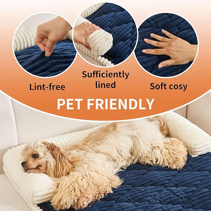 HAOMAIJIA Dog Couch Bed for Large Dogs, Non Slip Pet Couch Covers for Sofa Thick Soft Washable Dog Couch Cover Protector All Seasons Universal Dogs and Cats Bed Mat (Navy Blue, Large)