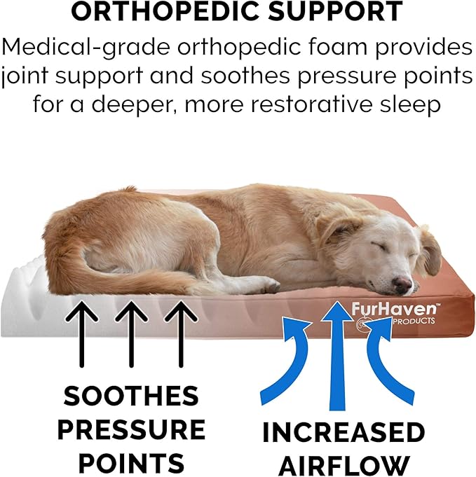 Furhaven Water-Resistant Orthopedic Dog Bed for Medium/Small Dogs w/ Removable Washable Cover, For Dogs Up to 35 lbs - Indoor/Outdoor Logo Print Oxford Polycanvas Mattress - Chestnut, Medium
