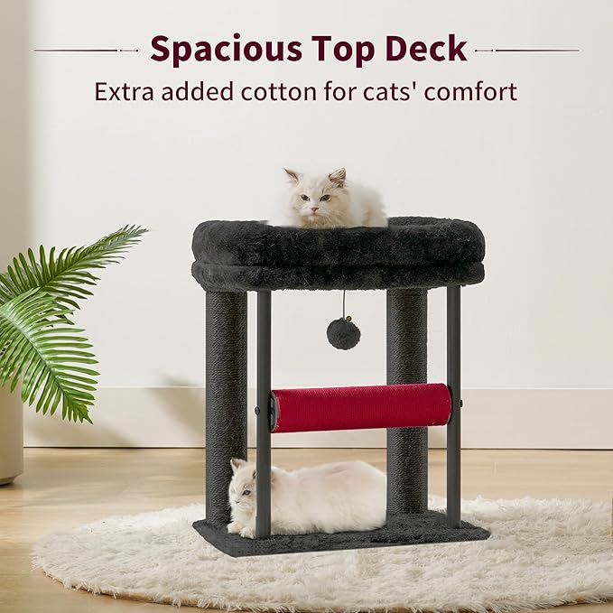 Hey-brother Cat Tree, Cat Scratching Posts with Bed, Sturdy Tower with Fully Sisal-Wrapped Columns and Plush Toy Ball for Indoor Kittens, 18.9 inches, Black and Red MPJ010SBR