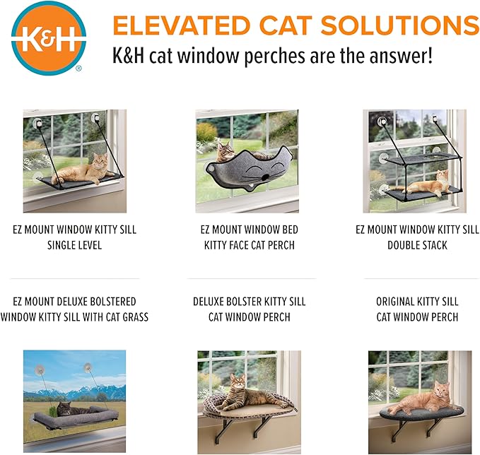 K&H Pet Products Kitty Sill Cat Window Perch for Large Cats, Orthopedic Window Hammock Bed Holds 40LBS, Washable Cover, Kitty Windowsill Bed Seat for Indoors - Cream Fleece, Unheated, 14 X 24in
