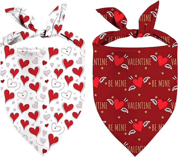 Heart Dog Bandana, 2 Pack Adjustable Holiday Party Birthday Pets Heart Bandana Triangle Bibs Cat Scarf Set
