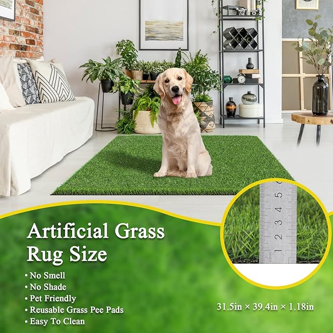 Bsmathom Artificial Grass Rug Indoor Outdoor Rug, Professional Dog Potty Training Rug, Fake Grass Rug Synthetic Grass Mat Door Mats with Drainage Holes for Balcony Patio Garden (39.3 x 31.5Inch)