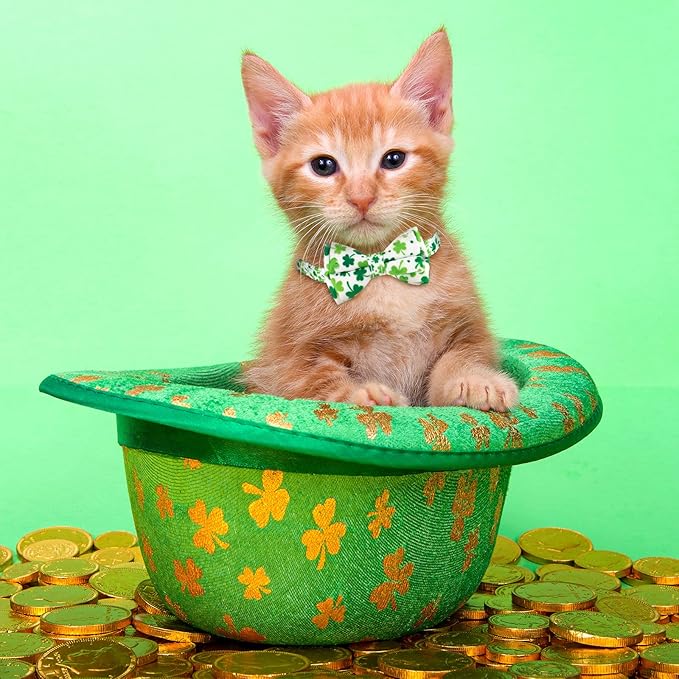 Whaline 4 Pack St. Patrick's Day Easter Cat Collar with Bowknot and Bell Shamrock Bunny Rabbit Egg Pattern Safety Breakaway Adjustable Pet Collars for Cat Kitten Puppy