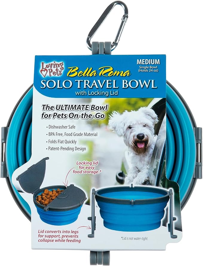 Loving Pets - Bella Roma Portable Travel Dog Bowl Collapsible Dog Food & Water Bowl (Blue, Medium)