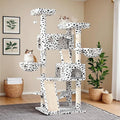 WEEWAY Cat Tree Tower for Indoor Cats,65'' Multi-Level Cat Furniture Activity Center,Stand House Condo Cave,Sisal Scratching Posts Ramps,Plush Perches Platforms Basket Hammock, White&Black Spot