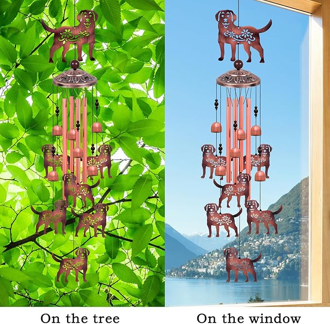 Outdoor Dog Wind Chimes, Gifts for Mom & Grandma & Woman & Family & Neighbor, Dogs Decoration for Home,Garden,Balconies,Room,Patio,Indoor, Mobile Wind Catcher, Memorial Windchime, Blessing Wind Bells