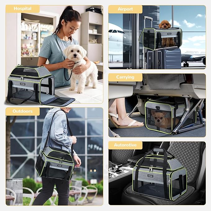 Lekereise Top-Expandable Pet Carrier 17x11x9.5 Inch Alaska Hawaiian Airline Approved Soft Sided Underseat to 12lbs Travel Carriers for Small Cats and Dogs with Locking Safety Zippers Anti-Scratch Mesh