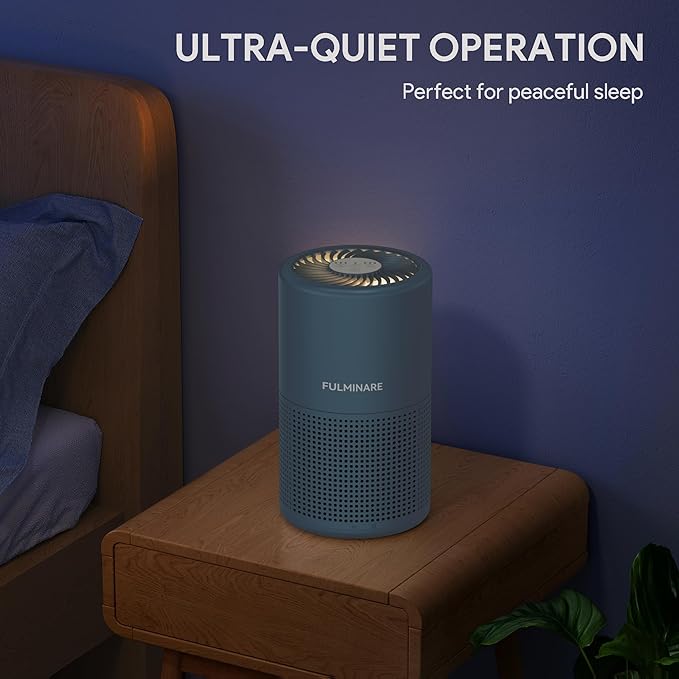 FULMINARE Air Purifiers for Home Bedroom H13 HEPA Air Purifier, 3 Speeds, Timer, 24dB, Small Mini Air Purifier with Night Light, Mist Blue