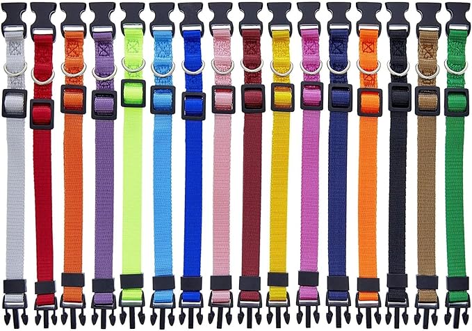 Okuna Outpost Puppy Collars - Quick-Release Buckle - Color-Coded Adjustable Puppy ID Collar - 6.5-10 in, Multicolor, Pack of 16