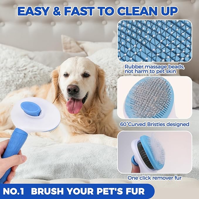 PAWCHIE Bath Grooming Kit for Pets, 9 PCS Hair Brush Set with Towel,Washing Gloves,Bath Brush and Adjustable Handle Shampoo Brush & Scrubber for Short Long Haired Dogs and Cats,Dog Bath Supplies,Blue