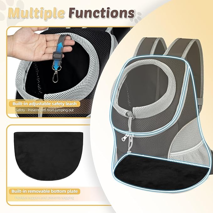 WOYYHO Pet Dog Carrier Backpack Small Dog Front Backpack Ventilated Dog Carrier Back Pack with Storage Pockets, Adjustable Straps & Safety Belt for Travel Hiking Outdoor (Size L: 10-14 lbs, Gray)