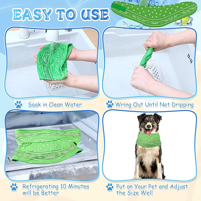 Talltalk 5 Pieces Dog Cooling Bandanas Neck Wraps Ice Scarf Pet Dog Cooling Collar Hunting Training Hiking Camping Accessories for Summer(Paisley,L)