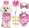 Dog Birthday Party Supplies, Multi Sizes Dog Birthday Bandana Girl Dog Birthday Hat Crown with Birthday Numbers Bow Tie for Small Dogs Pets (Pink, Small)