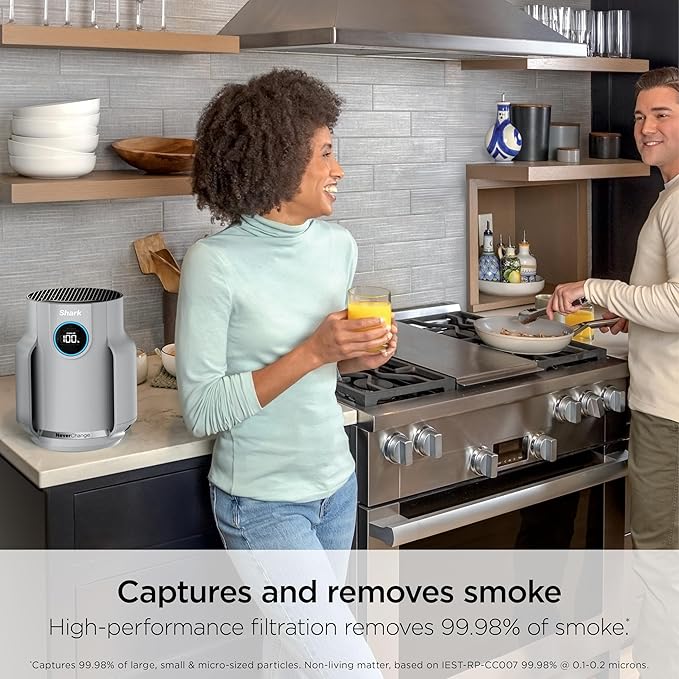 Shark Air Purifier for Home, NeverChange Compact Pro, for Bedroom, Nursery, Home Office, Dorm, HEPA-Exceeding Filter, Captures Pollutants, Pet Dander, Dust, Odor, Smoke, and More, HP071BRN, Winter Fog