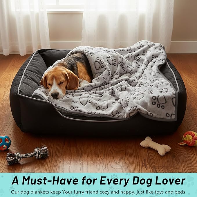 Stuffed Premium Soft Dog Blanket, with Flannel Grey Cute Paw Print, 43 * 66 inches, Self Warming Cat Blanket Puppy Supplies Dog Products Stuff Essentials