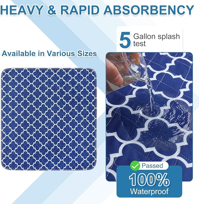 OUTCREATOR® Washable Bed Pads 34" x 36" (Pack of 4), Incontinence Mattress Protector, Anti-Slip Waterproof Underpads for Adults Kids Elderly Pets,Heavy Absorbency & Reusable Bedwetting Pads(Dark Blue)
