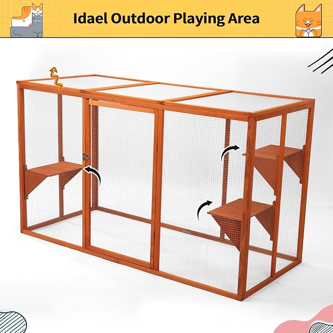 Catio Outdoor Cat Enclosure, 71" Large Catios for Cats Patio, Outside Cat Enclosures, Cattio with Waterproof Roof, Clearance Cat Cage for Multiple Cats, Orange