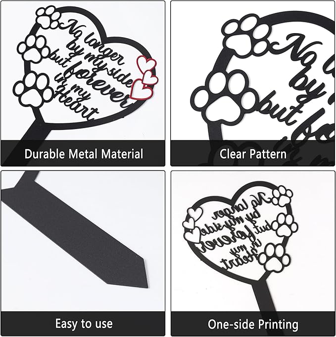 BUoonyer Stake Graves Cemetery Decorations - Pet Metal Memorial Grave Markers, Dog Cat Graveyard Remembrance Burial Plaque, Heart Paw Sympathy Graveside Decor Sign for Outdoor Outside Yard Garden