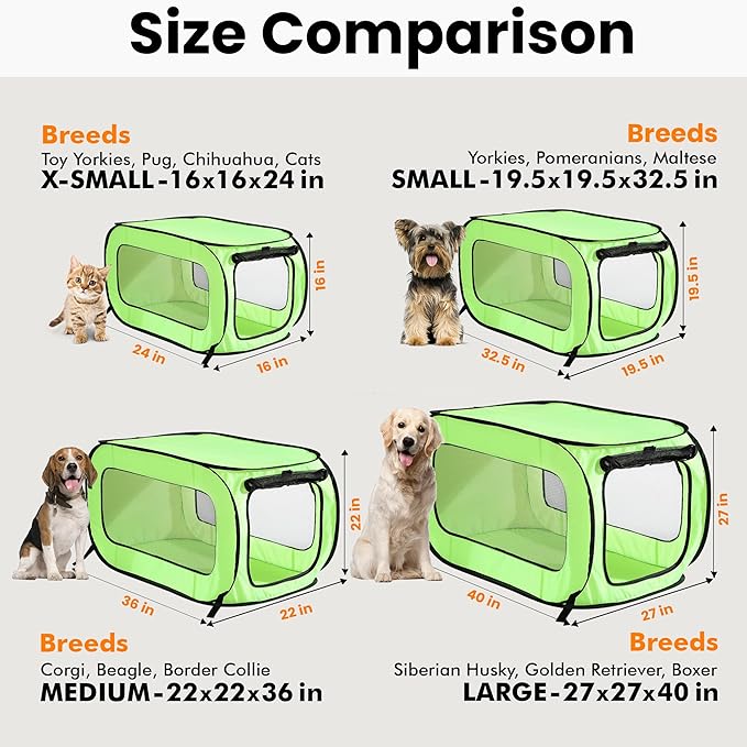 Beatrice Home Fashions Portable, Collapsible, Pop Up Kennel Travel Cat and Dog Crate, 36" L x 22" W x 22" H, Green