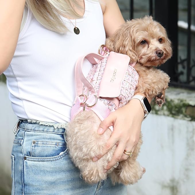 Dog Lift Harness Backpack for Small Dogs Cats, Adjustable Straps Dog Sling Carrier Full Body for Hiking, Travel, Outdoor – Purple Large