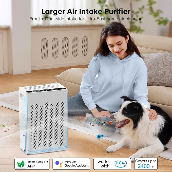 DAYETTE Air Purifiers for Home Large Room Up to 2400 Ft² with Fragrance, Smart WiFi Alexa Control,Auto Mode, HEPA 14 Air Purifier with Washable Prefilter for Bedroom, Dorm Room, Pets, Office