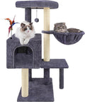 35.4'' Multifunction Cat Tree with Cozy Hammock & Hanging Ball, Cat Tower with Activity Cat Condo & Jute-Covered Scratching Posts, Grey