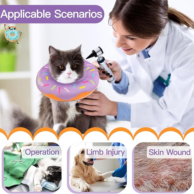 Cat Cone Collar Soft, Cute Cat Donut Collar After Surgery, Adjustable Kitten Recovery Cones to Stop Licking, Lightweight Neck Elizabethan Collars for Cats Kittens(Purple, Small)