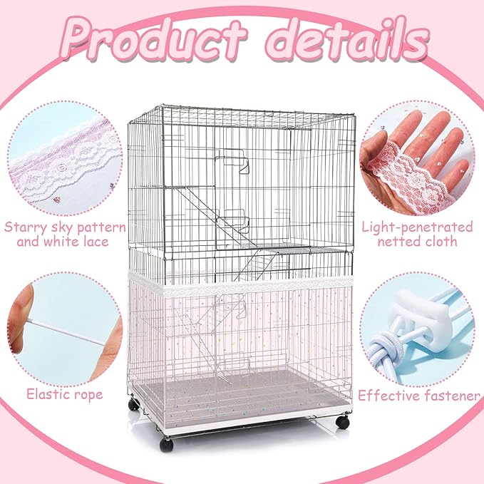 Shappy Large Bird Cage Cover, Bird Cage Seed Catcher, Adjustable Star Pattern Nylon Mesh Net for Parrot Parakeet Macaw Pet Supplies(Pink)