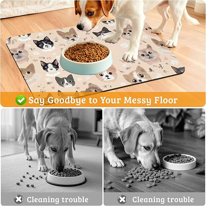 Pet Feeding Mat,Pet Photo Absorbent Dog Cat Food Mat Dog Mat with Rubber Backing,Non-Slip Water Bowl Placemat,Pet Supplies 16" x 24"