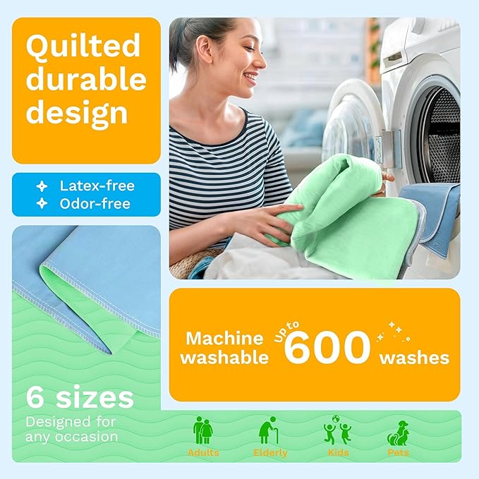 GREEN LIFESTYLE® Washable Underpads - Heavy Absorbency Reusable Bedwetting Incontinence Pads for Kids, Adults, Elderly, and Pets - Toddler Mattress Pads for Bed, Sofa, Floor (Pack of 40 - 34x36)