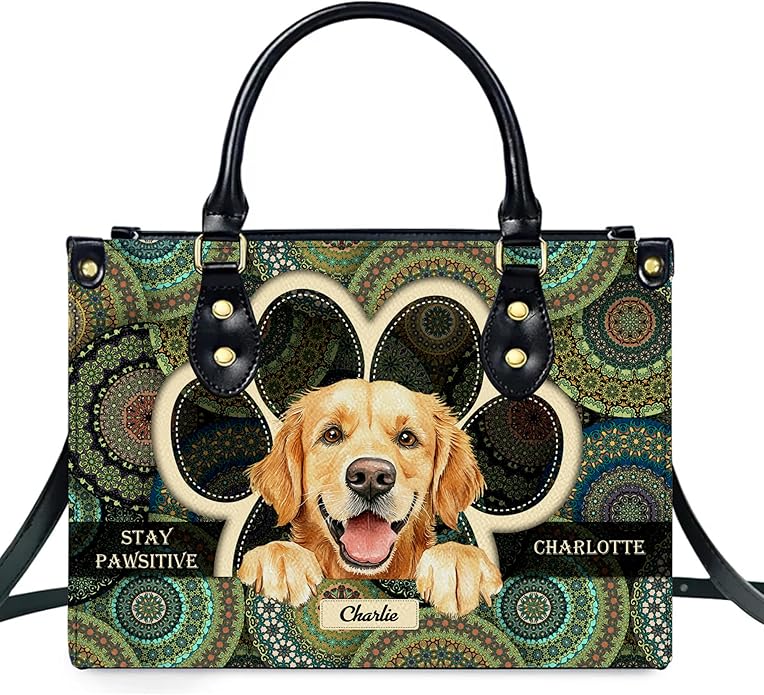 Personalized Pet Mom Leather Handbag – Custom Name Dog Cat Photo Purse, Pet Lover Gifts for Women, Christmas