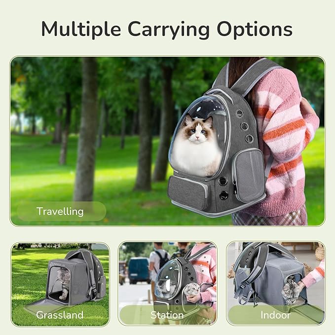 Cat Backpack Carrier for Large Cats, Expandable Cat Bubble Backpack, Dog Carriers for Small Medium Dogs, Airline Approved Pet Carrier for Travel Hiking Outdoor(Grey)