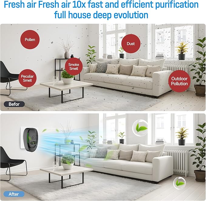 Plug-In Air Purifier 4 Pack ，Negative Air Ionizer for Home, Air Freshener Odor Reducer for Home from Pets Smoke Smell Kitchen Odor Black